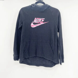 Nike Camo Pink Logo Hooded Sweatshirt Girls Kids Size L Black Oversized Pullover